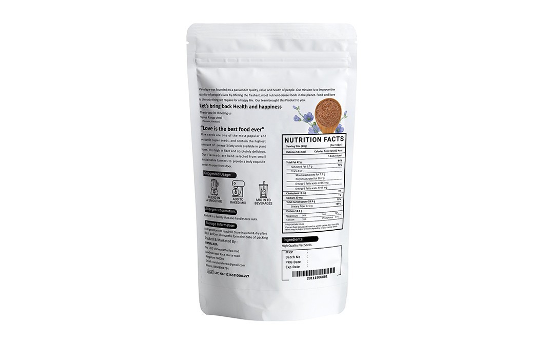 Vanalaya Organic Flax Seeds    Pack  500 grams